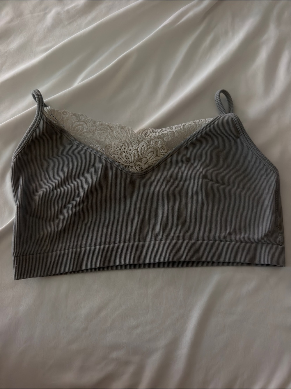 Auden Ribbed Lace-Trim Bralette - Gray